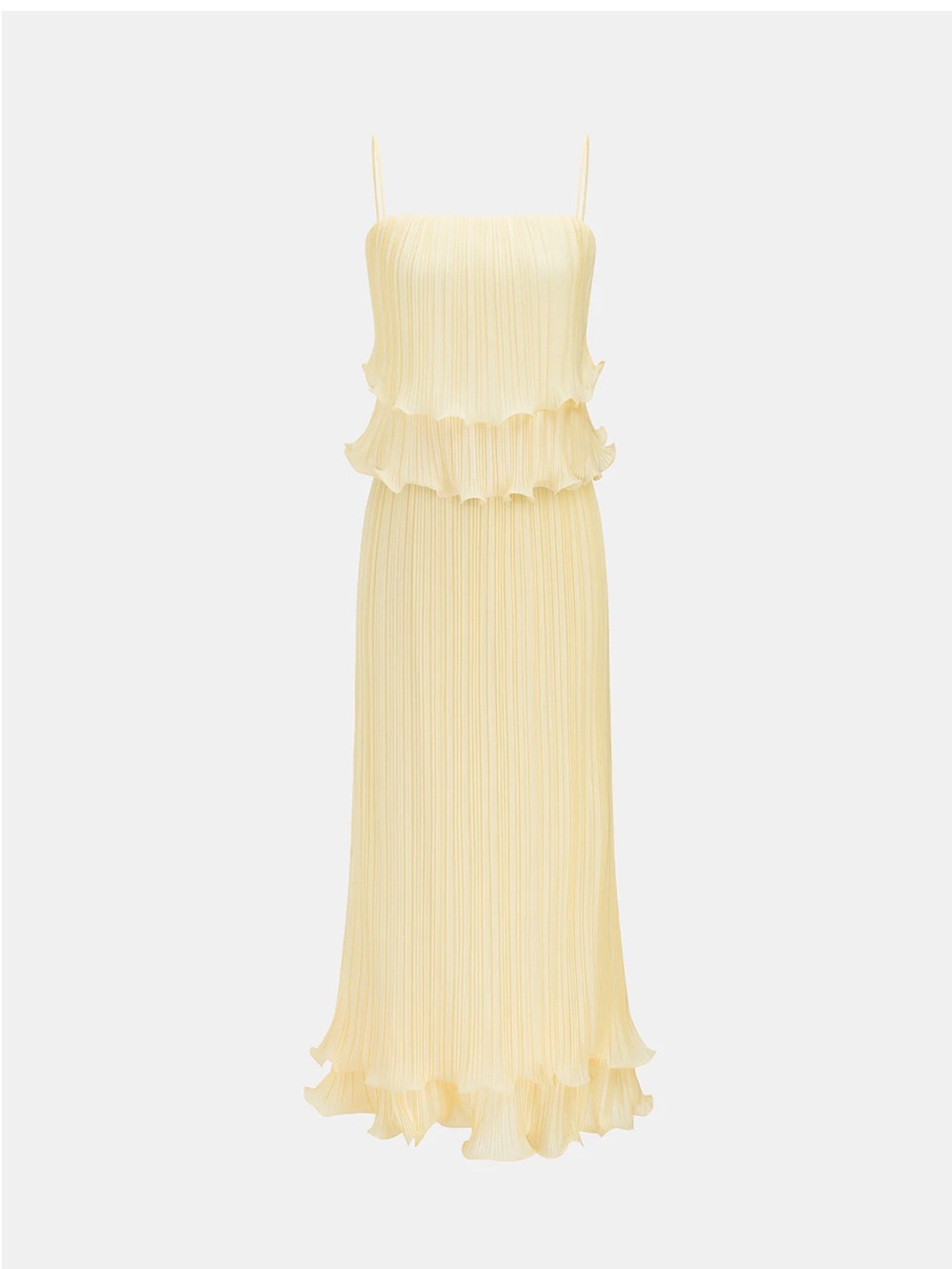 Commense Pale Yellow Pleated Ruffle Maxi Set with Spaghetti Straps and Skirt - Picture 4 of 8
